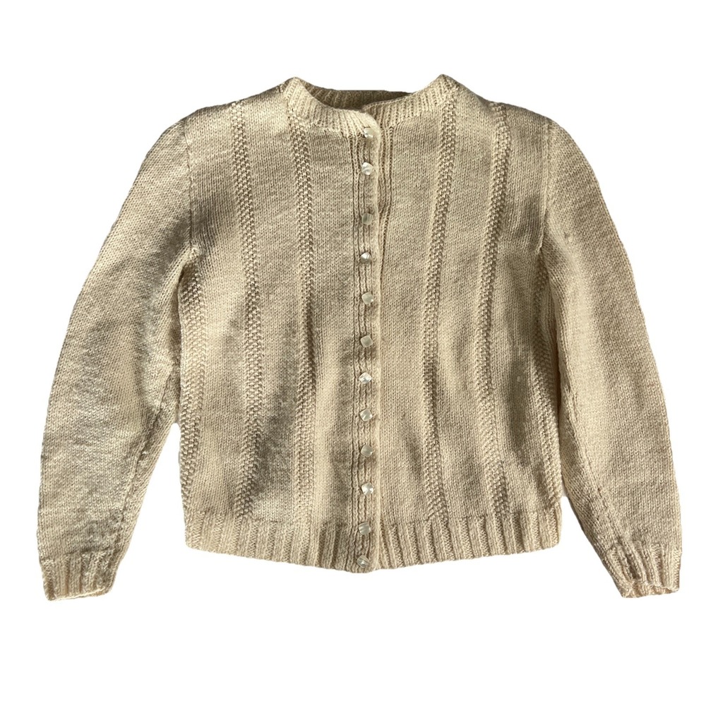 Hand Knit Cardigan Natural Wool Granny‎ Chic  Womens Small